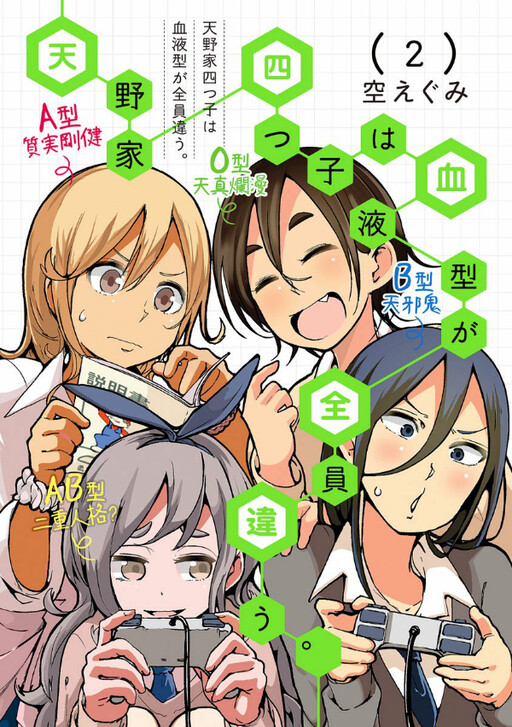 Cover of Amano-ke Yotsugo wa Ketsuekigata ga Zenin Chigau.